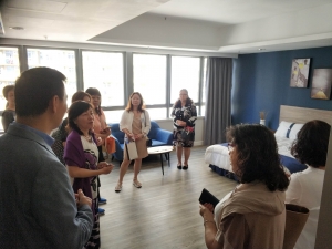 Parents toured the simulation rooms of hotel management